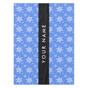 White Snowflakes, Blue, Your name, Personalise Tablecloth