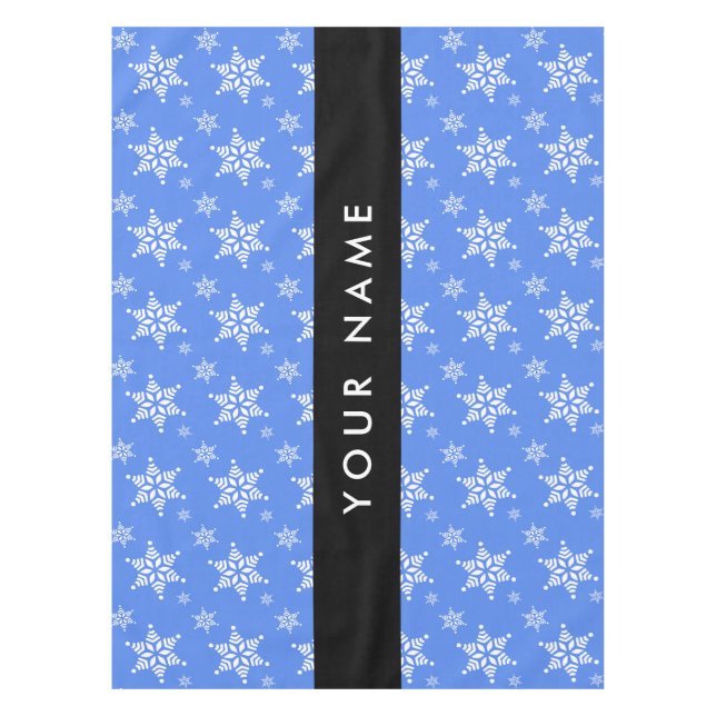 White Snowflakes, Blue, Your name, Personalise Tablecloth (Front)