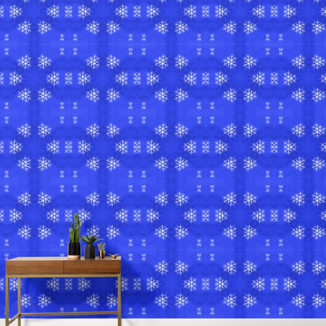 White Snowflakes Bright Blue Background Wallpaper (Hallway)