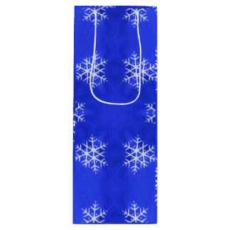 White Snowflakes Bright Blue Background Wine Gift Bag