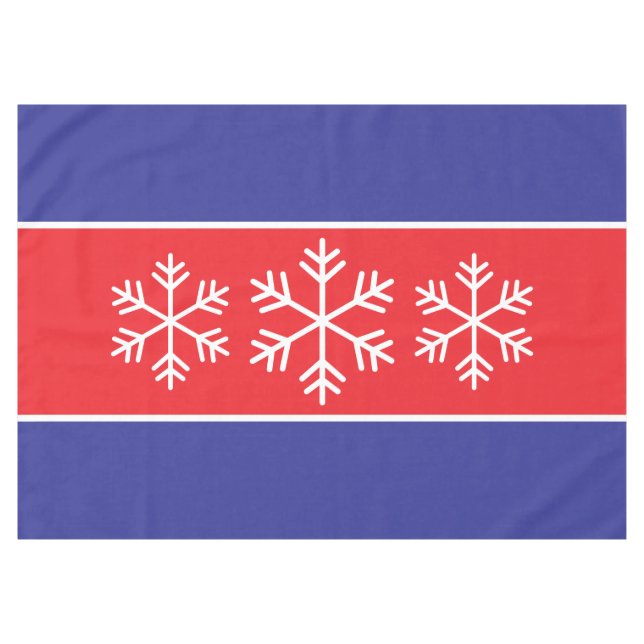 White Snowflakes Bright Red Deep Blue Stripes Tablecloth (Front (Horizontal))