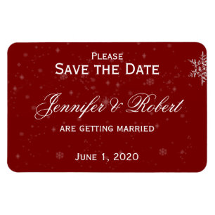 White Snowflakes Cranberry Wedding Save the Date Magnet