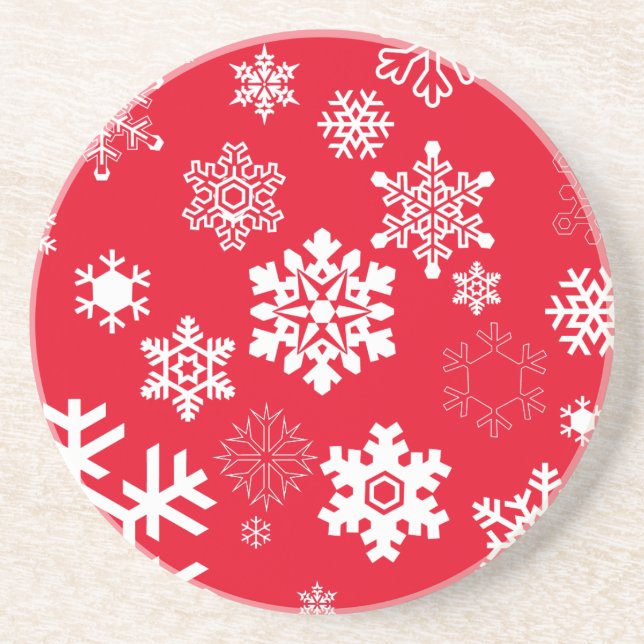 White Snowflakes - Customisable Background Colour Coaster (Front)