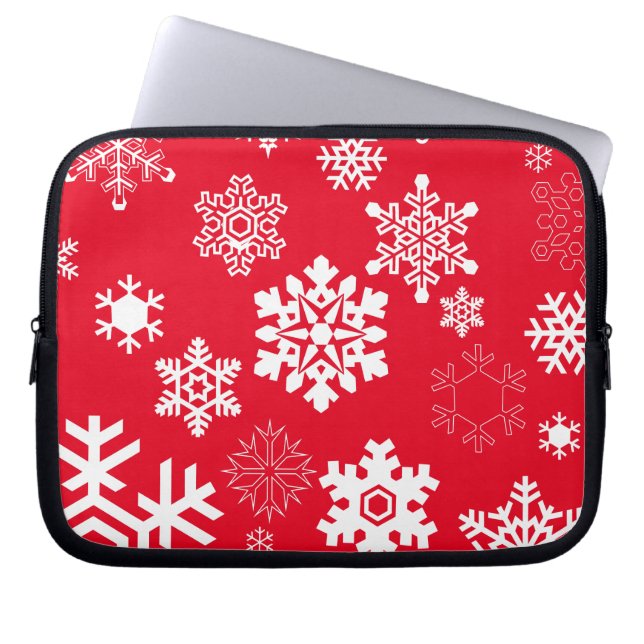 White Snowflakes - Customisable Background Colour Laptop Sleeve (Front)