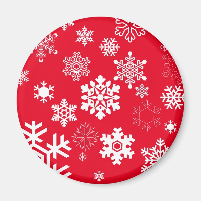 White Snowflakes - Customisable Background Colour Magnet (Front)