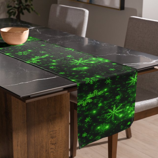 White Snowflakes Deep Green Backgrd Table Runner (White Snowflakes Deep Green Background Table Runner)