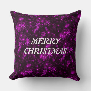 White Snowflakes Deep Purple Backgrd Throw Pillow