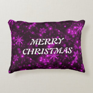White Snowflakes Deep Purple Background Decorative Cushion