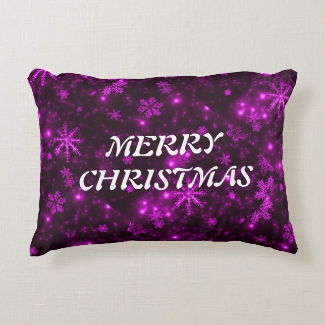 White Snowflakes Deep Purple Background Decorative Cushion (Front)