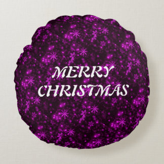 White Snowflakes Deep Purple Round Cushion