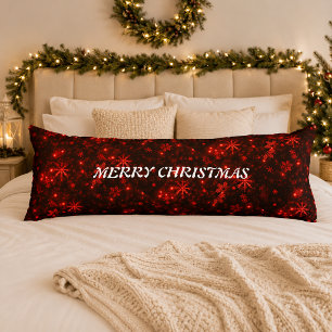 White Snowflakes Deep Red Background Body Pillow