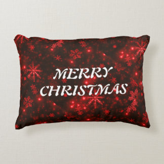 White Snowflakes Deep Red Background Decorative Cushion