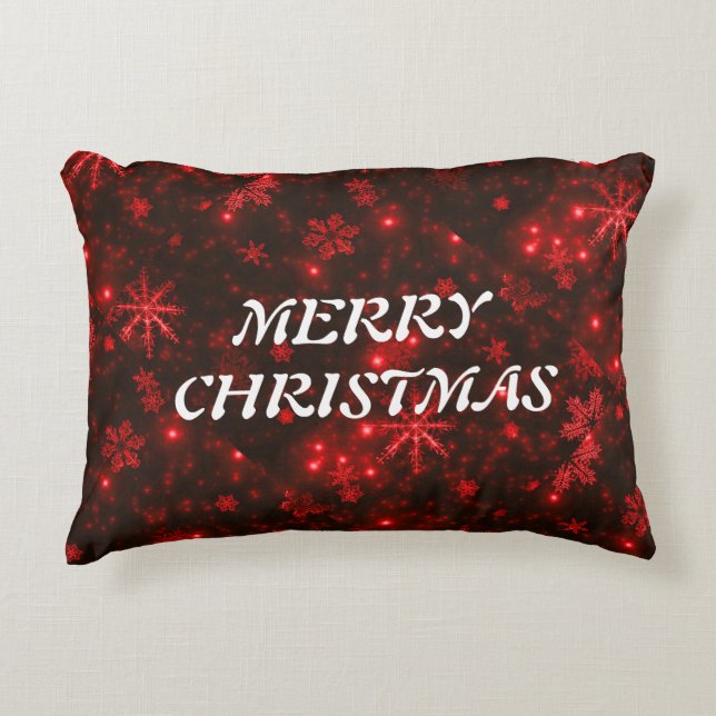 White Snowflakes Deep Red Background Decorative Cushion (Front)