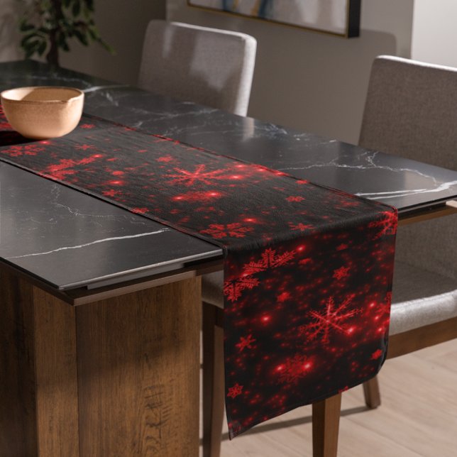 White Snowflakes Deep Red Background Table Runner (White Snowflakes Deep Red Background Table Runner)