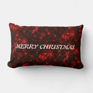 White Snowflakes Deep Red Bkgd Throw Pillow Lumbar