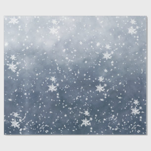 White Snowflakes Falling Winter Dusk Sky Wrapping Paper