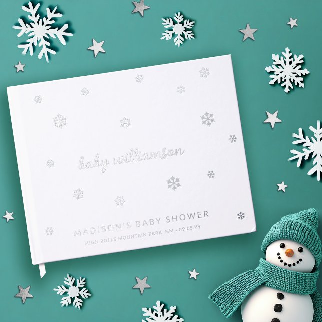 White Snowflakes Gender Neutral Winter Baby Shower Guest Book (Creator Uploaded)