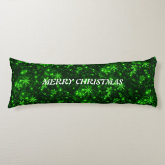 White Snowflakes Green Background Body Pillow