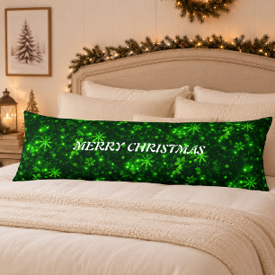 White Snowflakes Green Background Body Pillow