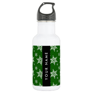 White Snowflakes, Green, Your name, Personalise 532 Ml Water Bottle