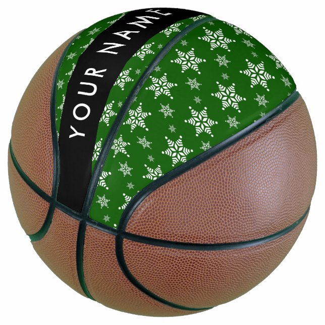 White Snowflakes, Green, Your name, Personalise Basketball (Angled)