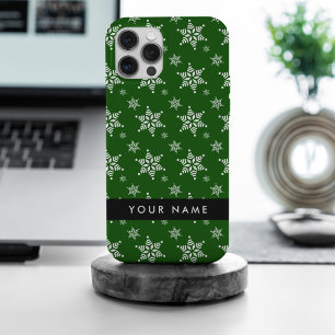 White Snowflakes, Green, Your name, Personalise iPhone 15 Pro Max Case