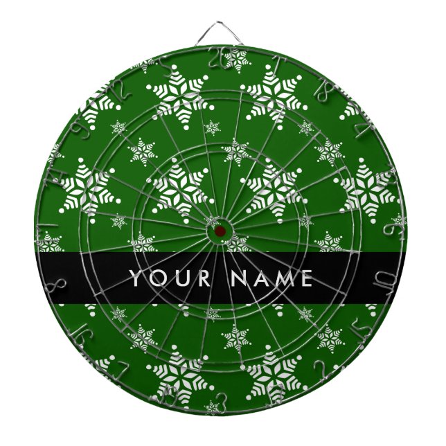 White Snowflakes, Green, Your name, Personalise Dartboard (Front)