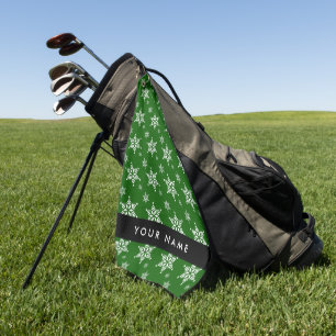 White Snowflakes, Green, Your name, Personalise Golf Towel