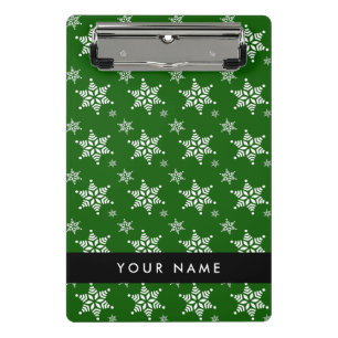 White Snowflakes, Green, Your name, Personalise Mini Clipboard