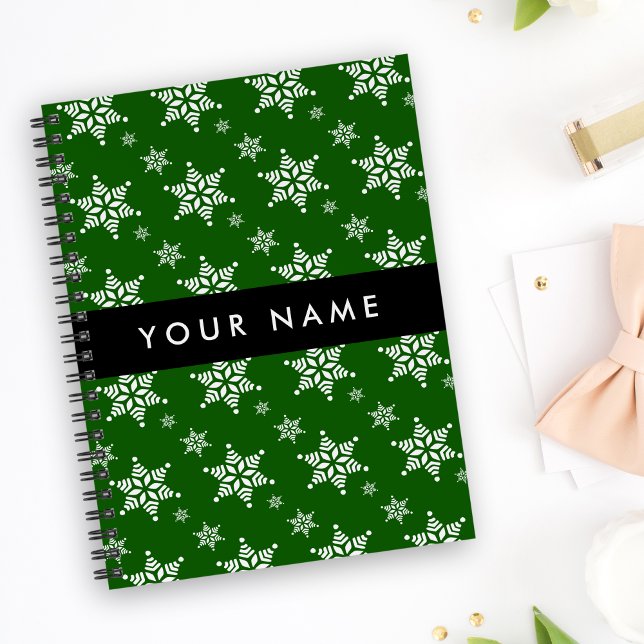 White Snowflakes, Green, Your name, Personalise Notebook (Creator Uploaded)