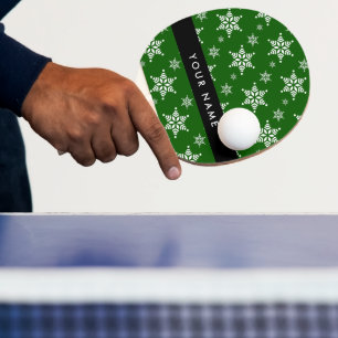 White Snowflakes, Green, Your name, Personalise Ping Pong Paddle