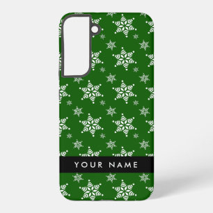 White Snowflakes, Green, Your name, Personalise Samsung Galaxy Case