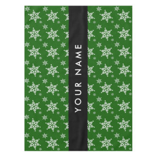 White Snowflakes, Green, Your name, Personalise Tablecloth