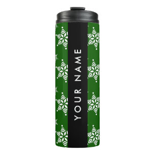 White Snowflakes, Green, Your name, Personalise Thermal Tumbler
