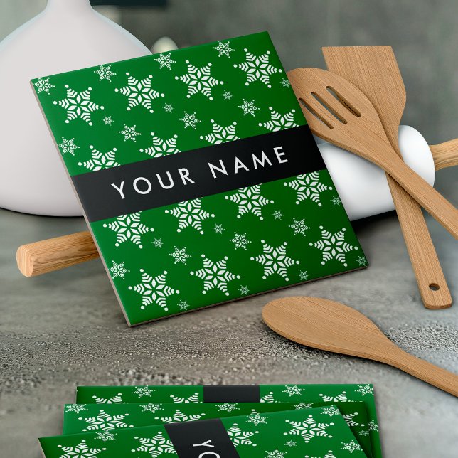 White Snowflakes, Green, Your name, Personalise Tile (Creator Uploaded)