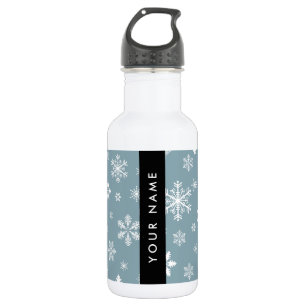 White Snowflakes, Grey, Your name, Personalise 532 Ml Water Bottle