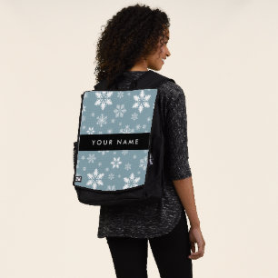 White Snowflakes, Grey, Your name, Personalise Backpack