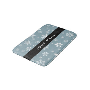 White Snowflakes, Grey, Your name, Personalise Bath Mat