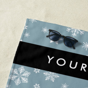 White Snowflakes, Grey, Your name, Personalise Beach Towel