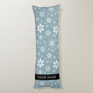 White Snowflakes, Grey, Your name, Personalise Body Cushion