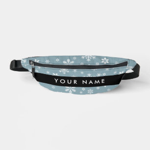 White Snowflakes, Grey, Your name, Personalise Bum Bags