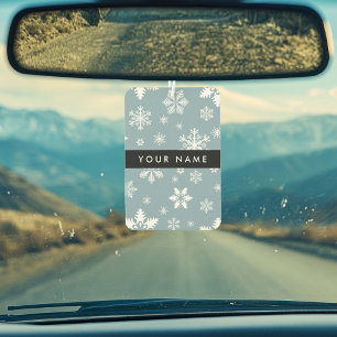 White Snowflakes, Grey, Your name, Personalise Car Air Freshener