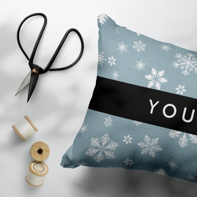 White Snowflakes, Grey, Your name, Personalise Decorative Cushion (Creator Uploaded)