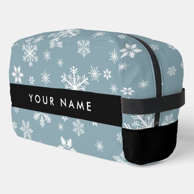 White Snowflakes, Grey, Your name, Personalise Dopp Kit (Left Corner)