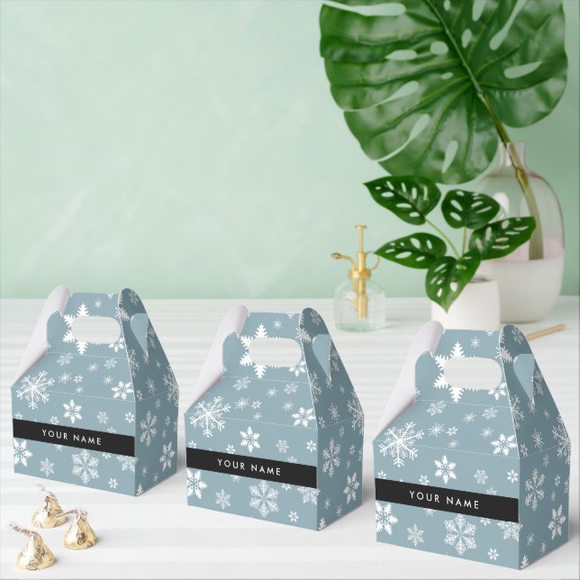 White Snowflakes, Grey, Your name, Personalise Favour Box (Multiple)