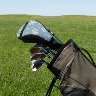 White Snowflakes, Grey, Your name, Personalise Golf Head Cover