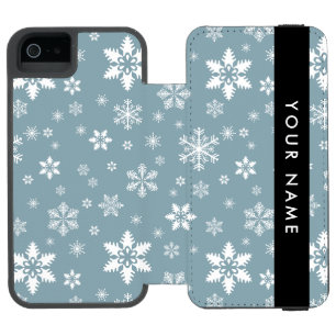 White Snowflakes, Grey, Your name, Personalise Incipio Watson™ iPhone 5 Wallet Case