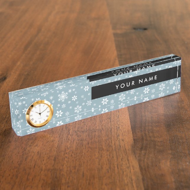 White Snowflakes, Grey, Your name, Personalise Nameplate (Side)