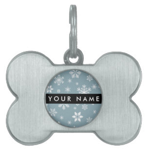 White Snowflakes, Grey, Your name, Personalise Pet ID Tag
