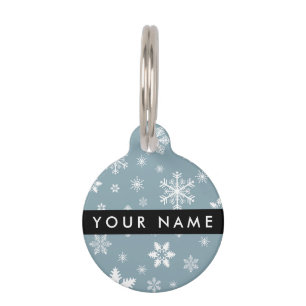 White Snowflakes, Grey, Your name, Personalise Pet Tag